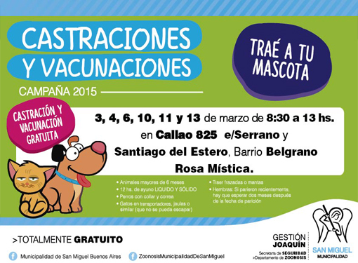 Joaquín de la Torre  participó del programa de Castraciones y vacunaciones gratuitas en el Barrio “Rosa Mística”